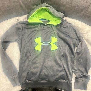 Cold Gear Under Armor Hoodie Semi-Fitted Unisex Adults Sz S Gray & Yellow Logo